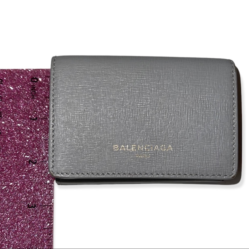 BALENCIAGA Mini Wallet Grey Saffiano Leather Trifold Wallet Dust Bag Box EUC - Picture 8 of 13